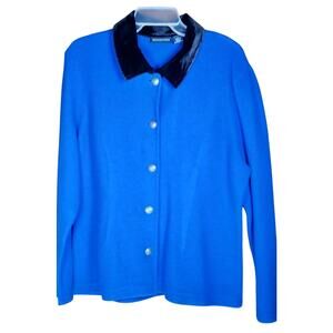 VTG 90s Bridgetown Collection Blue Wool Blazer Jacket with Black Collar Size L